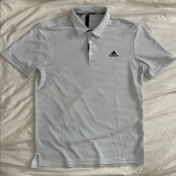 adidas Other - Adidas White and Blue Stripped Polo Shirt Performance Athletic